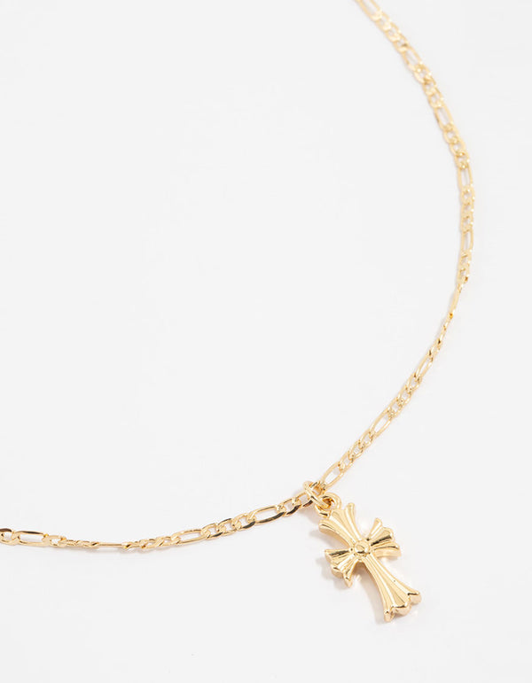 Gold Plated Gothic Mini Cross Necklace