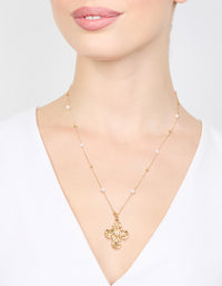 Gold Plated Pearl Station Cross Necklace - link has visual effect only