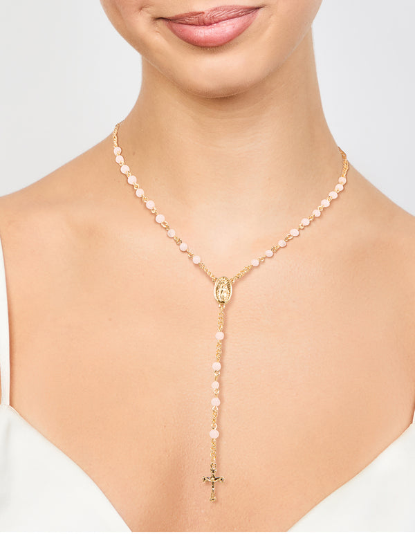 Gold Plated Rose Quartz Y-Necklace