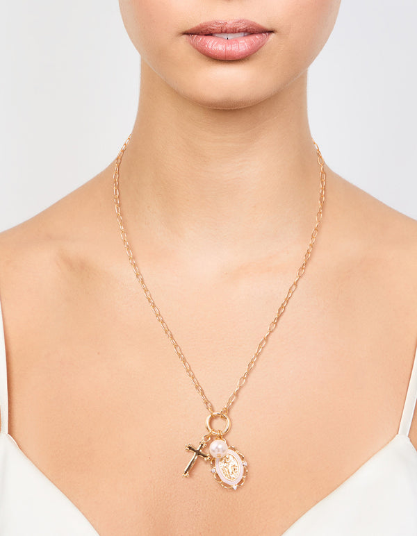 Gold Plated Pearl Cross Necklace
