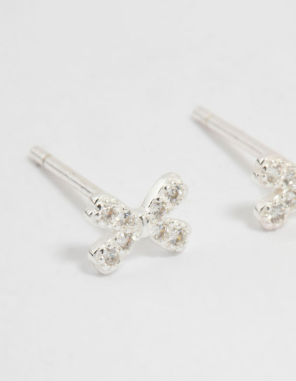 Sterling Silver Cubic Zirconia Pavé Bow Stud Earrings