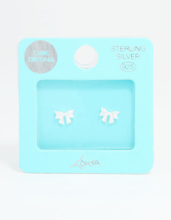 Sterling Silver Cubic Zirconia Clean Bow Stud Earrings