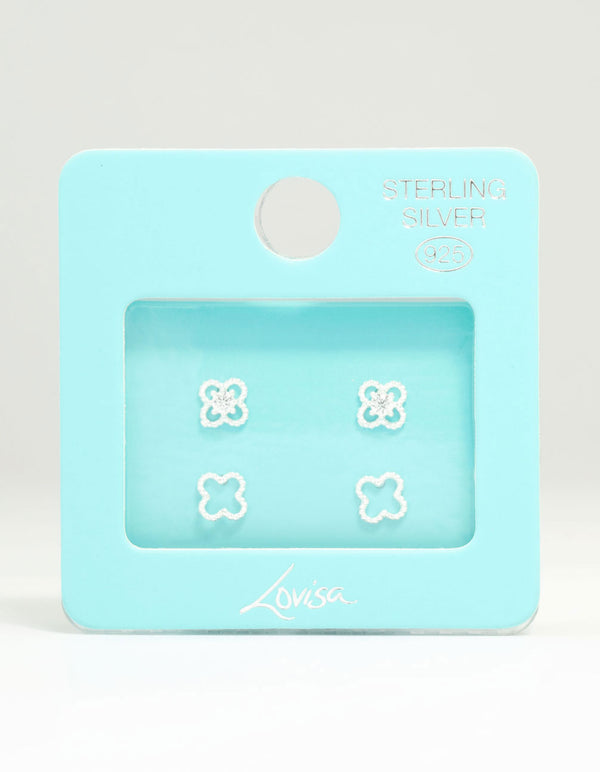 Sterling Silver Cubic Zirconia Flower Stud Earrings 2-Pack
