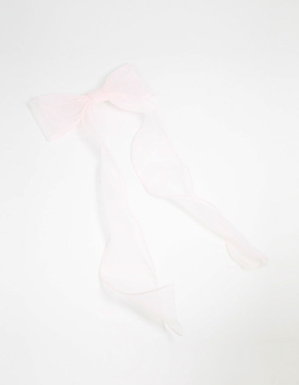 Pink Organza Fabric Curl Bow Hair Clip