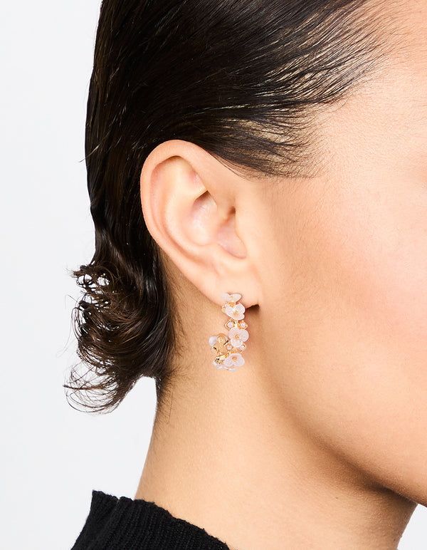 Gold Plated Cubic Zirconia Flower Chunky Hoop Earrings