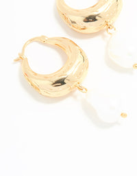 Gold Plated Pearl Drop Hoop Earrings - link has visual effect only