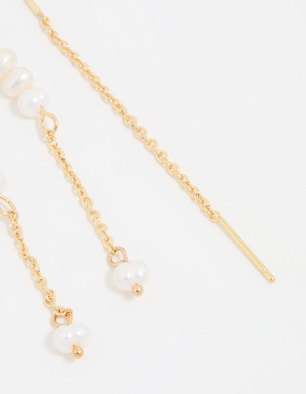 Gold Plated Freshwater Pearl Drop Threader Earrings