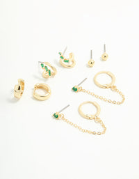 Gold Plated Green Cubic Zirconia Stacker Earrings 5-Pack - link has visual effect only
