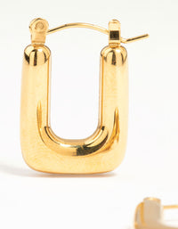 Waterproof Gold Plated Stainless Steel Organic Rectangle Hoop Earrings - link has visual effect only
