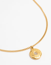 Waterproof Gold Plated Stainless Steel Cubic Zirconia Evil Eye Pendant Necklace - link has visual effect only