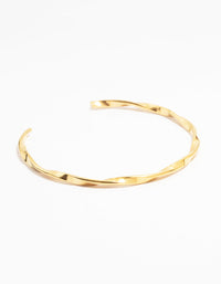 Waterproof Gold Plated Stainless Steel Twisted Wrist Cuff - link has visual effect only