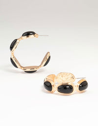 Gold Black Stone Hoop Earrings - link has visual effect only