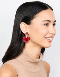 Gold Red Acrylic Heart Drop Earrings - link has visual effect only