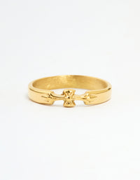 Waterproof Gold Plated Stainless Steel Dainty Bow Band Ring - link has visual effect only