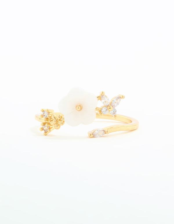 Gold Plated Cubic Zirconia Lovely Flower Wrap Around Ring