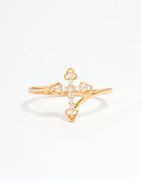 Gold Plated Cubic Zirconia Cross Ring - link has visual effect only