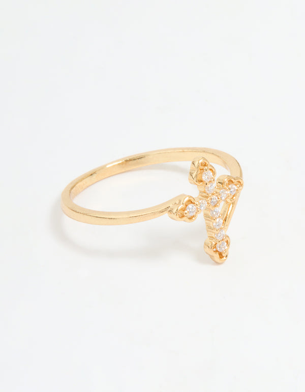 Gold Plated Cubic Zirconia Cross Ring