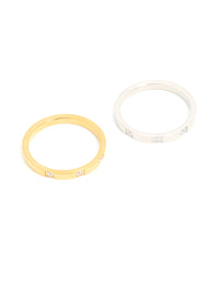 Waterproof Mixed Stainless Steel Cubic Zirconia Rings 2-Pack - link has visual effect only