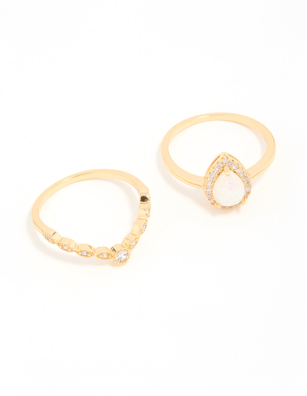 Gold Plated Cubic Zirconia Pear & Dainty Pointed Stacking Rings 2-Pack