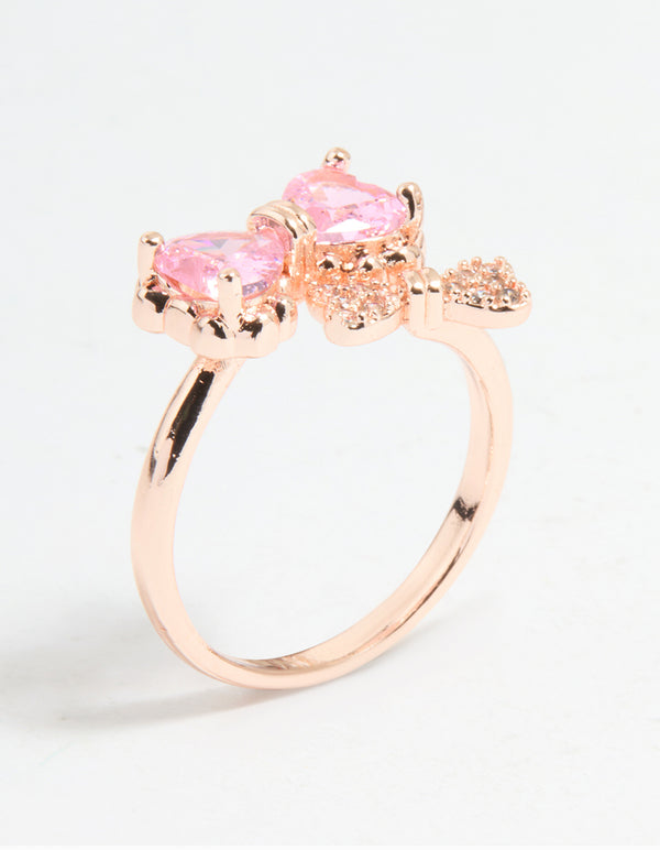 Rose Gold Cubic Zirconia Double Dainty Bow Ring
