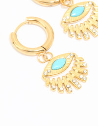 Waterproof Gold Plated Stainless Steel Fan Evil Eye Drop Earrings - link has visual effect only
