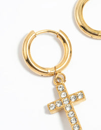 Waterproof Gold Plated Stainless Steel Diamante Cross Huggie Earrings - link has visual effect only