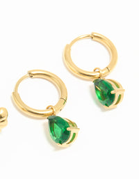 Waterproof Gold Plated Stainless Steel Cubic Zirconia Huggie & Bow Stud Earrings 2-Pack - link has visual effect only