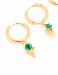 Waterproof Gold Plated Stainless Steel Cubic Zirconia & Lightning Bolt Huggie Earrings 2-Pack - link has visual effect only