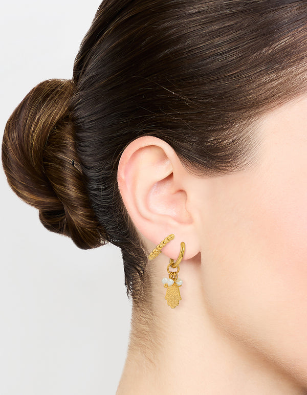 Waterproof Gold Plated Stainless Steel Hand & Bubble Huggie Earrings 2-Pack