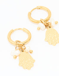 Waterproof Gold Plated Stainless Steel Hand & Bubble Huggie Earrings 2-Pack - link has visual effect only