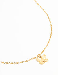 Waterproof Gold Plated Stainless Steel Textured Butterfly Necklace - link has visual effect only