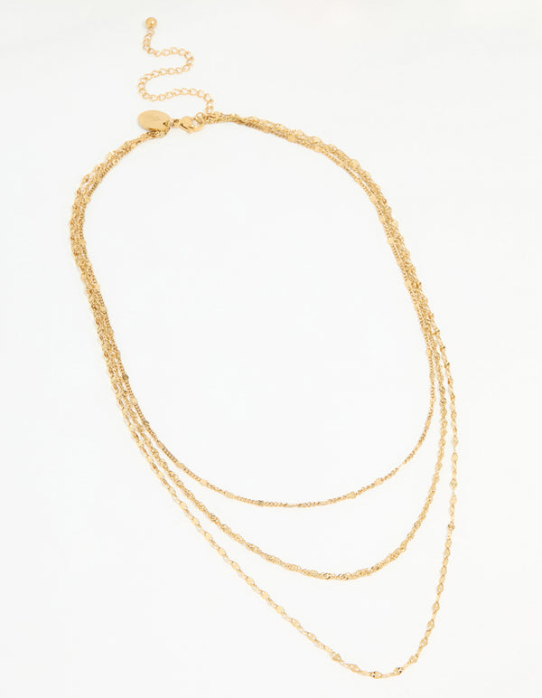 Waterproof Gold Plated Stainless Steel Triple Chain Layered Necklace