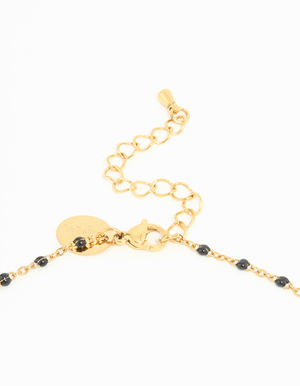 Waterproof Gold Plated Stainless Steel Black Bead Y-Necklace