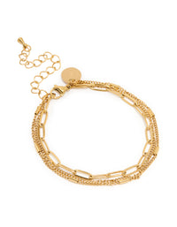 Waterproof Gold Plated Stainless Steel Layered Chain Bracelet - link has visual effect only