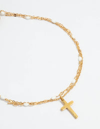 Waterproof Gold Plated Stainless Steel Layered Cross Bracelet - link has visual effect only