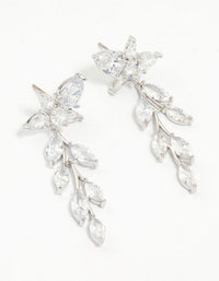 Silver Cubic Zirconia Leaf Flower Drop Earrings - link has visual effect only