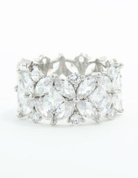 Silver Plated Cubic Zirconia Floral Wide Band Ring - link has visual effect only