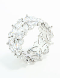 Silver Plated Cubic Zirconia Floral Wide Band Ring - link has visual effect only