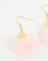Kids Pink Pompom Chick Drop Earrings - link has visual effect only
