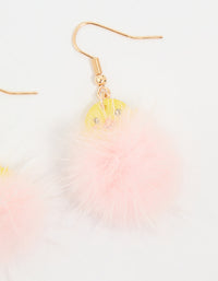 Kids Pink Pompom Chick Drop Earrings - link has visual effect only