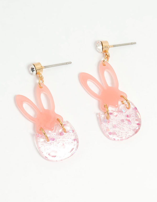 Kids Pink Glitter Bunny & Egg Drop Earrings