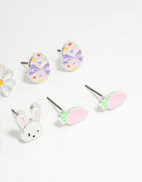 Kids Silver Chick & Easter Bunny Stud Earrings 6-Pack - link has visual effect only