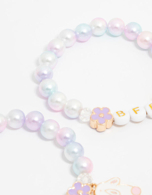 Kids Gold Ombre Pink & Purple Bunny BFF Stretch Beaded Bracelets 2-Pack