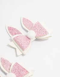 Kids Bunny Pom Pom Bow Fabric Hair Clips 2-Pack - link has visual effect only