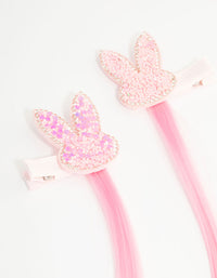 Kids Faux Hair Pastel Fabric Sparkle Easter Bunny Hair Clips 2-Pack - link has visual effect only