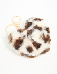 Fluffy Fabric Leopard Print Heart Keychain - link has visual effect only