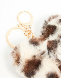 Fluffy Fabric Leopard Print Heart Keychain - link has visual effect only