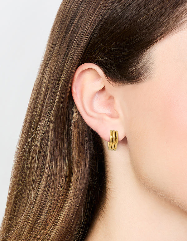 Waterproof Gold Plated Stainless Steel Fluted Hoop Earrings