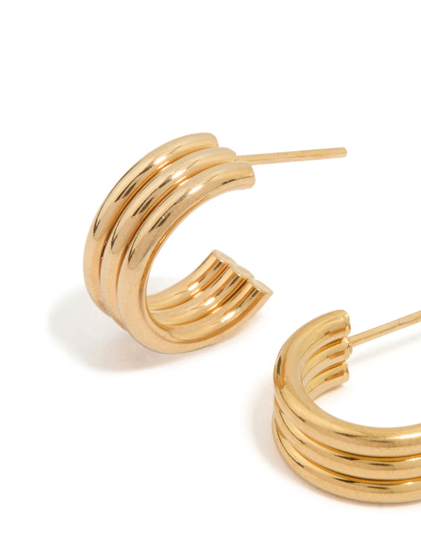 Waterproof Gold Plated Stainless Steel Fluted Hoop Earrings