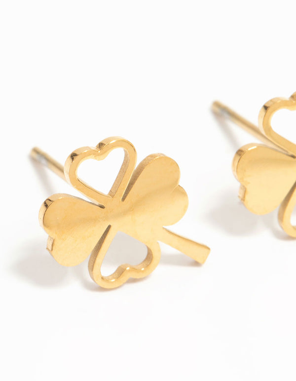 Waterproof Gold Plated Stainless Steel Heart Clover Stud Earrings